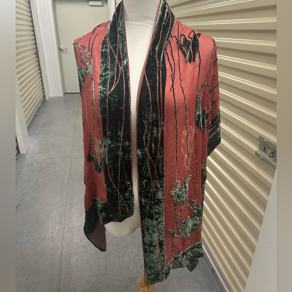 Velvet and Silk Chiffon Women's Wrap Shawl Red and Green Stevie Nicks